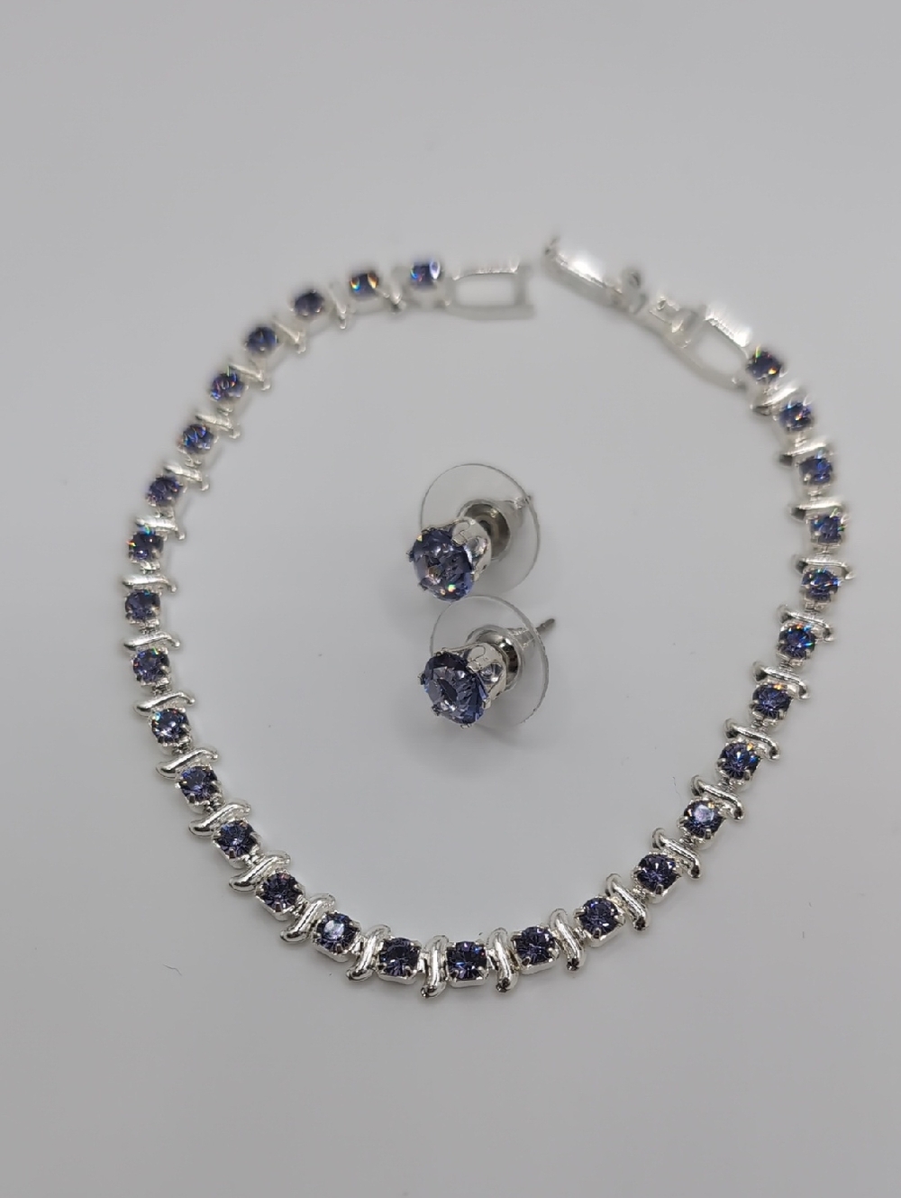 Tanzonite Tennis Bracelet and Stud Earring Set Made With Swarovski Crystals NEW!